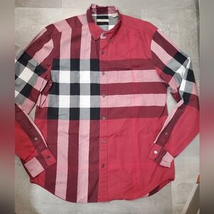 Burberry Brit London Men's Red Plaid Button Down Shirt. Designer. Black,White. L